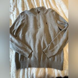 Polo cotton sweater, men’s quarter zip, gray classic, casual fall winter size S